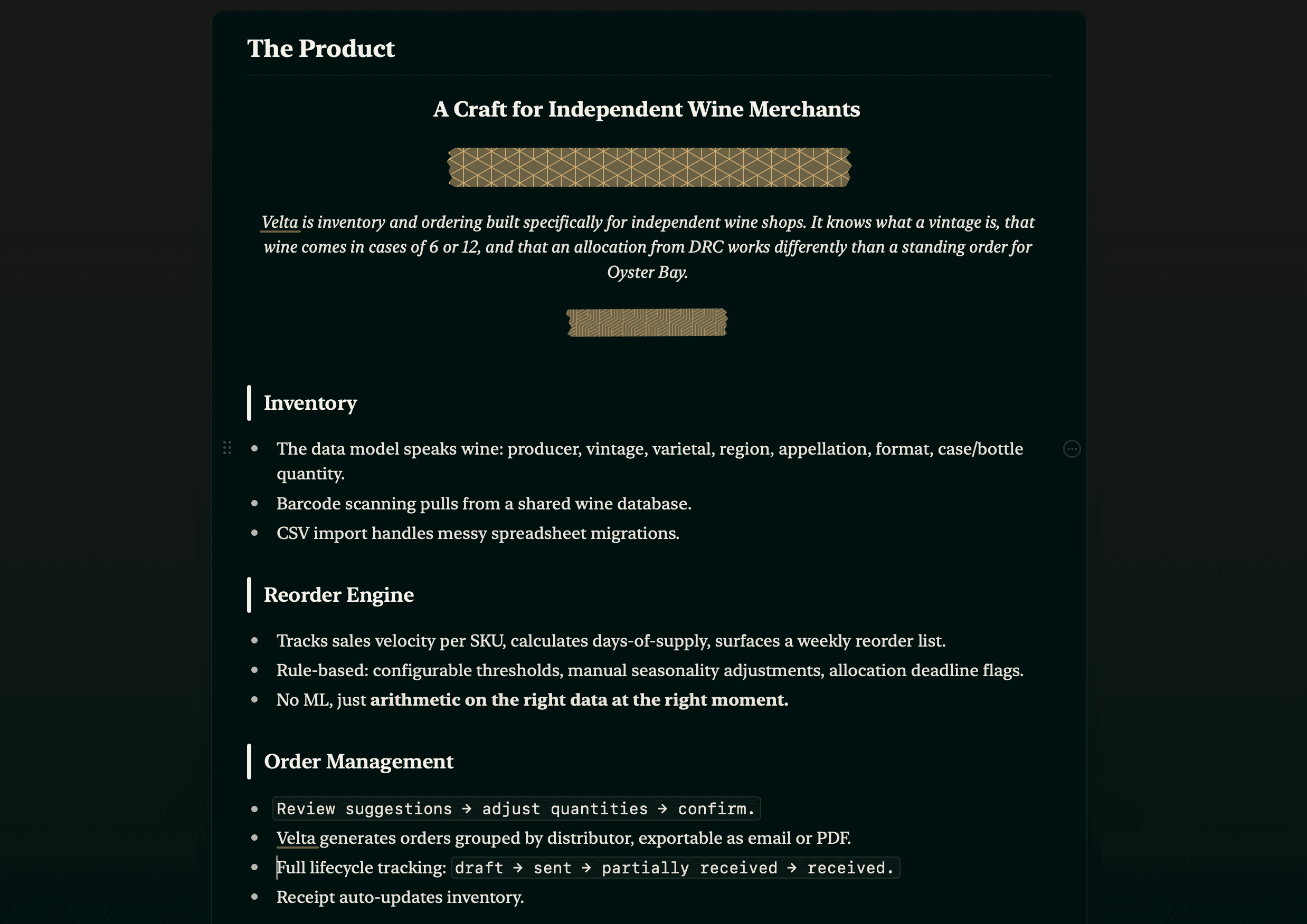 EZIC client hub product page describing inventory, reorder engine, and order management features